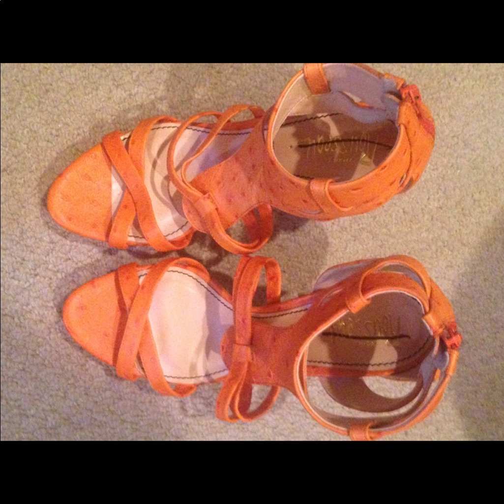 Jerome C Rousseau Ostrich Embossed Print Sandals. Size 40